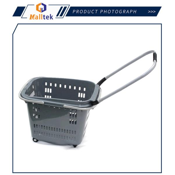 Supermarket Foldable Rolling Shopping Baskets With Aluminium Handle