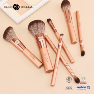 7pcs Customizable Travel Makeup Brush Set with Plastic Handle and Synthetic Hair