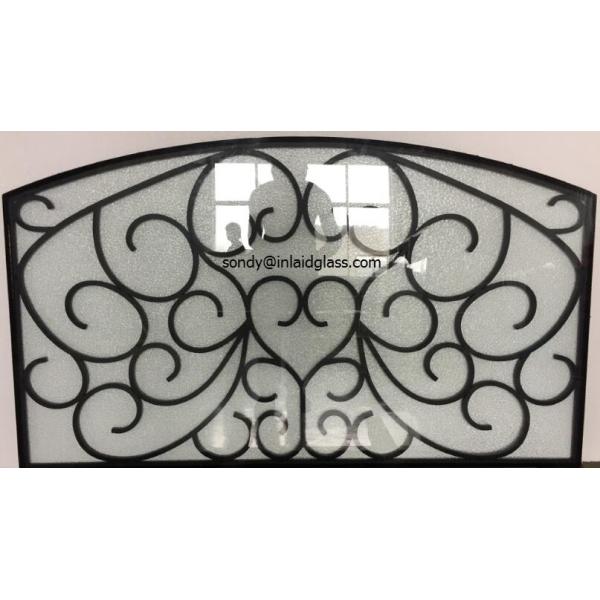 Quality New Design Wrought Iron Glass door inserts  Of 10*10 MM Black Steel Bar,1"Thickness For Doors wholesale