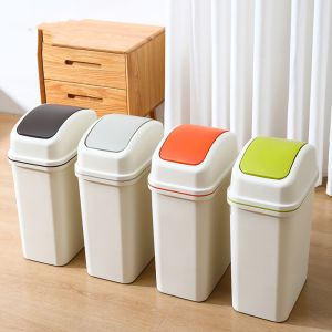 Slim Trash Can 10L Plastic Trash Can Garbage Can with Press Top Lid Modern Waste