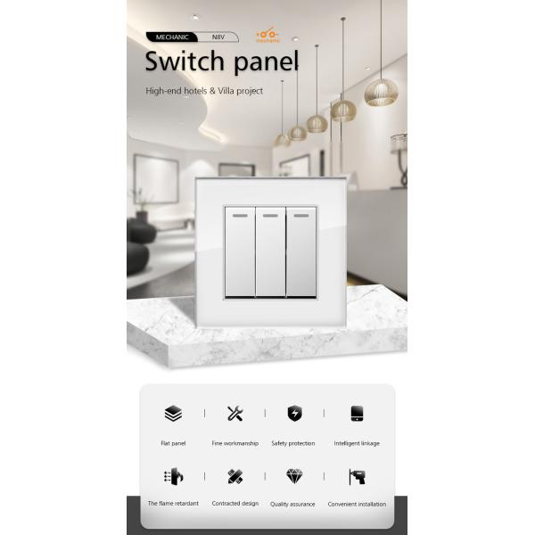 Tempered Glass Panel Plastic button Wall Light Switch Rohs Certificate