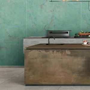 Green Polished Porcelain Slab Tile With Rectified Edge