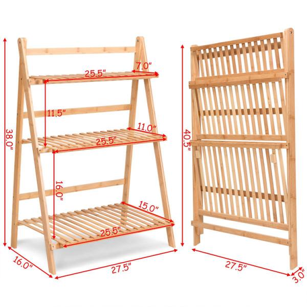 Wooden Flower Plant Stand Display Shelf Ladder 3-Tier Foldable Organizer Outdoor