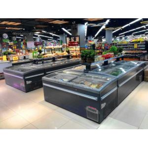 Supermarket Meat & Fish Island Display Freezer With Sliding Lid