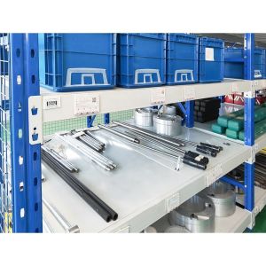 2 Tier Storage Shelf for Industrial Mezzanine Racking in Blue/Orange/Yellow/Grey