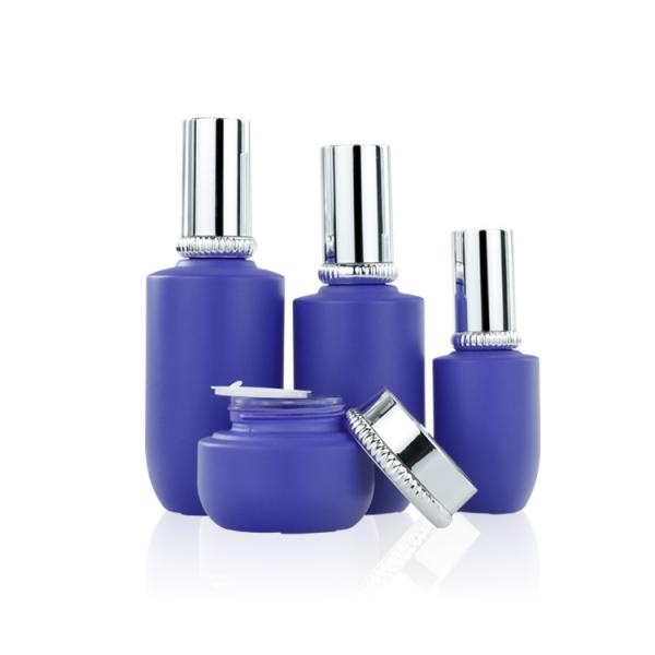 Blue 100ml ODM Glass Serum Pump Bottles With Silver Pump And Cover