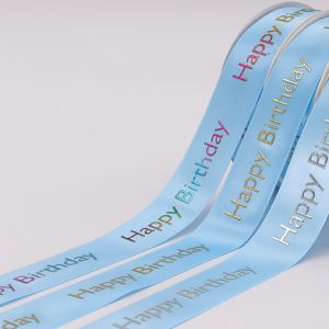 Birthday Use Blue Satin Ribbon Single / Double Face Customized Printed Logo