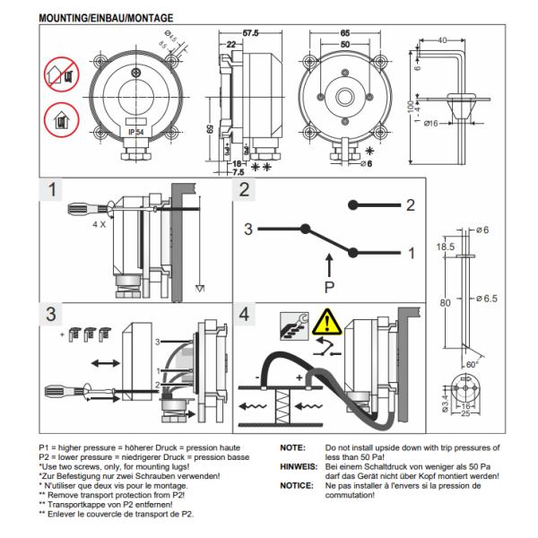 IP54 Air Differential Pressure Gauge With Switch Honeywell Adjustable Pressure Gauge 40-400Pa
