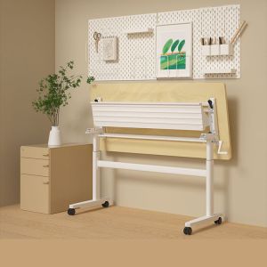 Height Adjustable Manual White Wood PC Game Computer Table for Office Workstatio