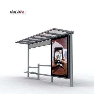 Screw Bolts Fixing LED Illuminance Smart Bus Shelter Solar Panel Bus Stop