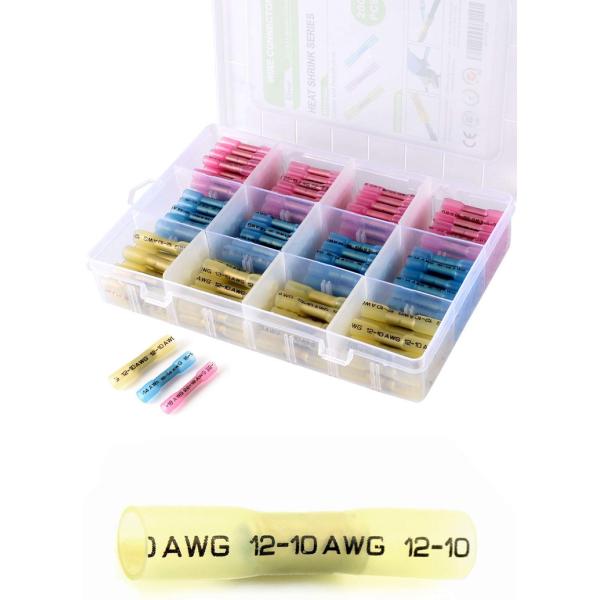 Green Heat Shrink Wire Butt Connectors , Crimp Connector Kit 100 Red 60 Blue 40 Yellow