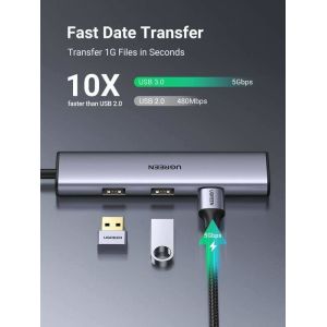 4 in 1 Hub USBC to USB Hub with 4 USB 3.0 Ports Aluminum Shell USB-C Hub for