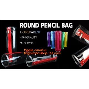 Cheap Custom fashion transparent plastic clear round standing pvc zipper pencil case for school boys for sale
