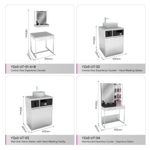 Grey Washbasin Experience Desk With Handwashing Stand For Skincare Store Display