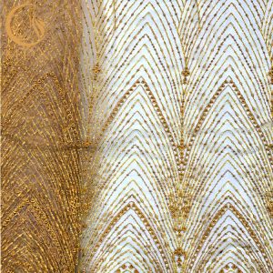 China Shiny Sequins Embroidered Mesh Lace / Golden Bead Lace 80% Nylon on sale