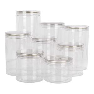 China Hot Stamp Logo Plastic jars with pop up lid and screw lid on sale