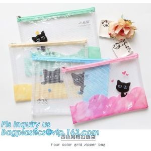 pp file folder plastic pockets document bag, A4 mesh folder zipper pocket