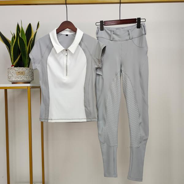 Stitching Contrast Color Horse Riding Tops Polo T Shirts Short Sleeve Base Layer