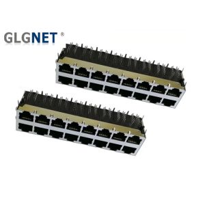 90° Angle Shielding Stacked RJ45 Connectors Through Hole 2 X 8 Ports Side Entry
