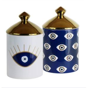 Eye Pattern Candle Ceramic Containers With Letterpress Printing Gravure Printing