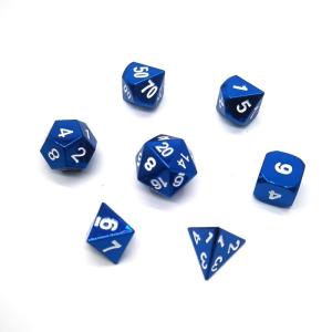 DnD Metal Dice Set 7pcs In A Set With Blue Dyed And White Numbers