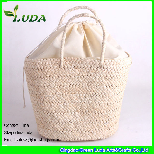 LUDA drawstring bag handmade lady handbags plain cornhusk straw bag