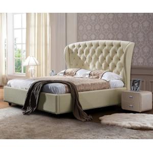 Full Size Linen Fabric Bed , Beige Upholstered King Bed Modern Design