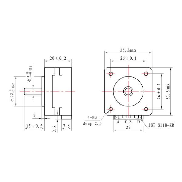 35x35mm NEMA 14 Stepper Motor 1.8 Degree 2 Phase Casun Motor