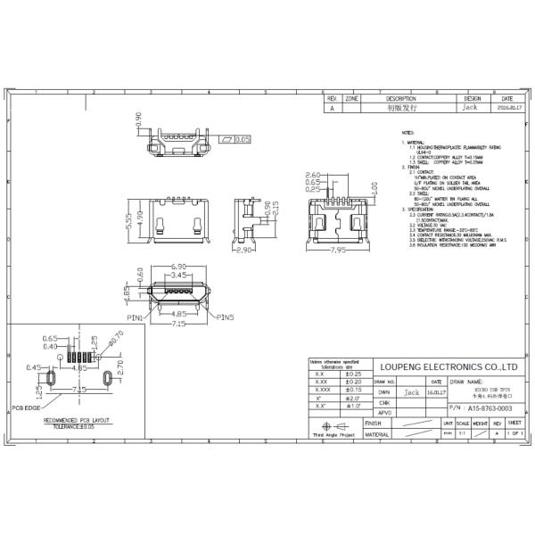 factory price smt micro usb connector 5pin female; LOCK PIN-DIP micro usb connectors