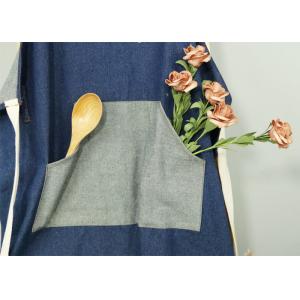 China Men Women Chef Works Aprons Waterproof Cotton Webbing Strap Denim Splicing Pocket on sale