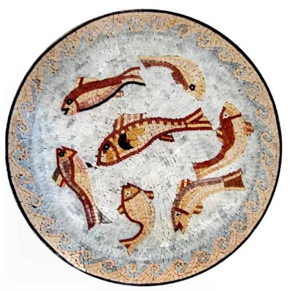 Gold Fish Nautical Medallion Round Mosaic Art Patterns Mosaic Pool Tiles