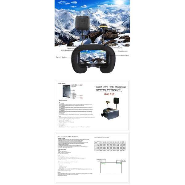 008D 4.3Inch FPV Accessories Digital DVR Diversity Goggles Dual Antenna 2000mAh