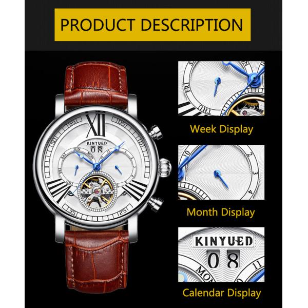 Brown Genuine Leather Luxury White Dial Automatic Movement Mens Waterproof Automatic Mechanical Watch