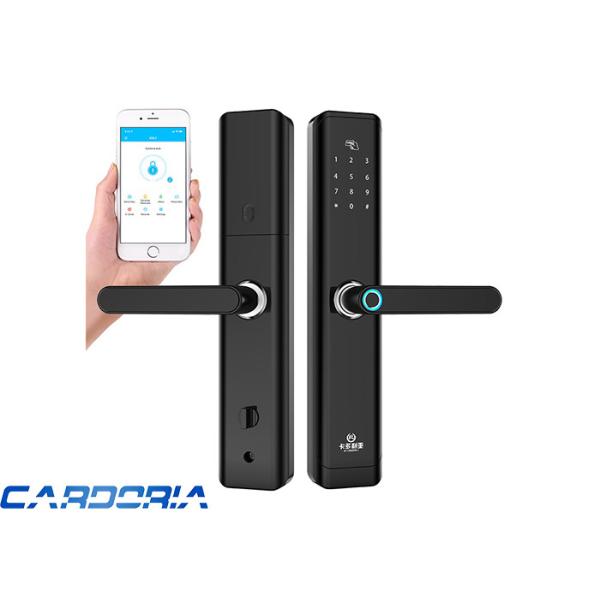 Quality Black Bluetooth Fingerprint Door Lock With 4*1.5V AA Alkaline Battery Rfid Card Unlock wholesale