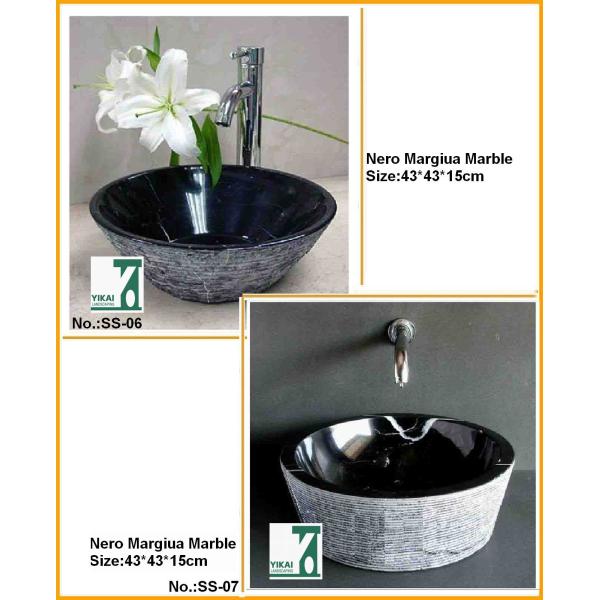 Quality Natural Black Granite Marble Round Basin Sink for Bathroom wholesale