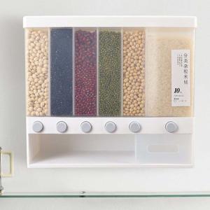 Transparent Wall Mounted 6 Grid Cereal Dispenser With Measuring Cup