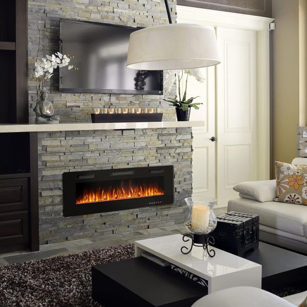 Wall Mounted Electric Fireplace 12 Flame Color Options and Remote Control Included
