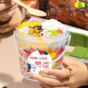Water Bucket 500ml 1L 2L Plastic Pail With Lid For Water Yogurt Cookie Food