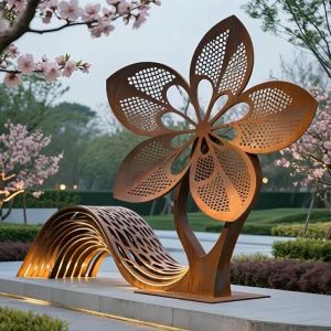 Customized Unique Charm Rust Style Flower Sculpture Suitable For A Hotel Lobby