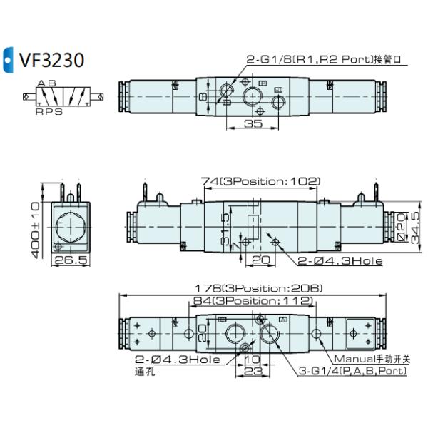 VF3230 SMC Type Air Pneumatic Solenoid Valve 5/2 Way 24V DC 220V AC
