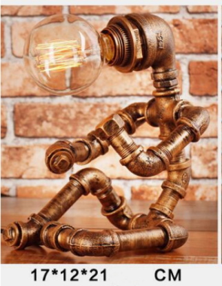 Creative Industrial Retro Wrought Iron Water Pipe Lamp Cafe Bar Bedroom Study Bedside Nightlight