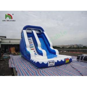 Cheap 0.55mm PVC Tarpaulin Single Lane Inflatable Water Slide With Pool Blue / White Color for sale