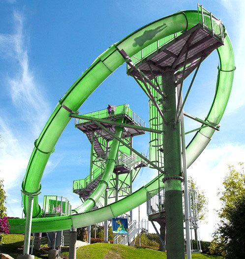 Customized Rainbow Racer Spiral and Boomerango Water Park Toboggan Slide for