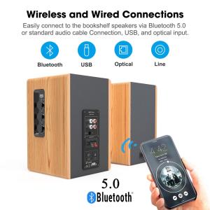 Hifi Active Bookshelf Speaker Wireless Portable Classic Wood Finish Style