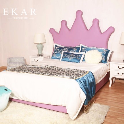 Crown Shaped Headboard High Fabric Bed For Girl