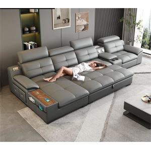 China AiChuang Italian Style Modern Straight Row Telescopic Electric Multi-Function Living Room Leather Sofa Combination on sale