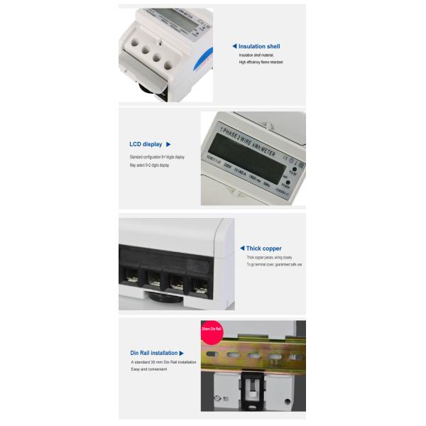 4 Modules Small Size Single Phase Energy Meter 50A KWH LCD Display Din Rail