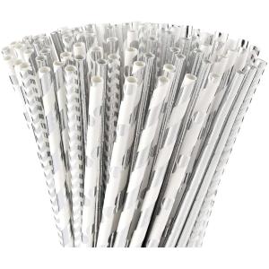 19.685cm Silver Dots Custom Printed Christmas Paper Straws