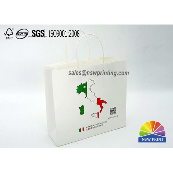 Eco - Friendly 4C Printiing 150g White Kraft Papar Bags With Twisted Paper