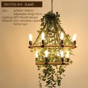 Large leaves chandelier green light fixture in foyer shopping mall bohemian